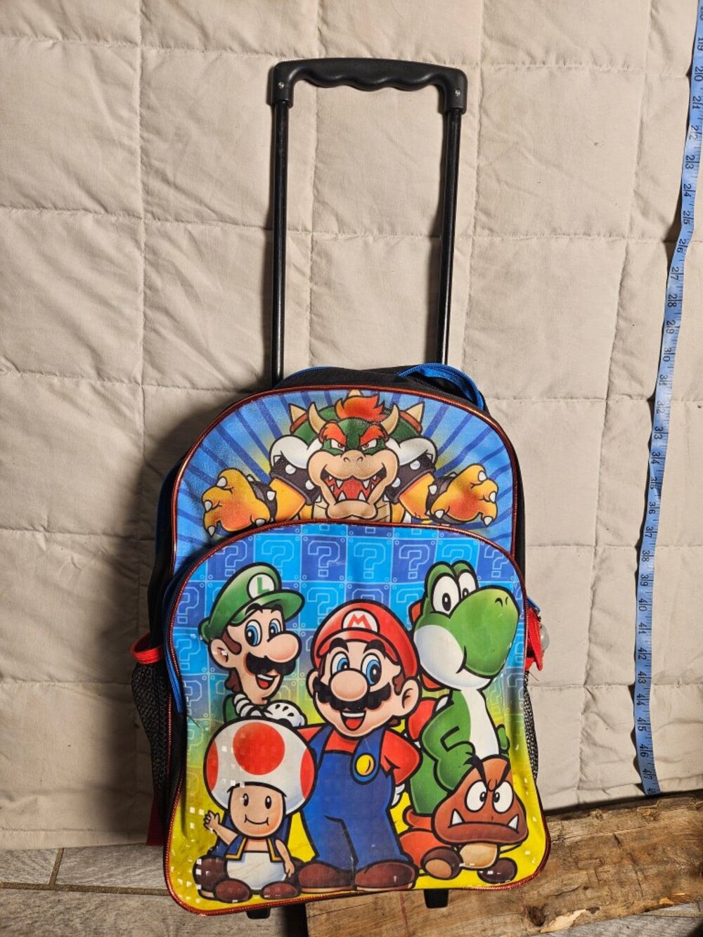 Super Mario Rolling Backpack Kids Mario Luigi Yoshi Bowser Wheeled School Bag